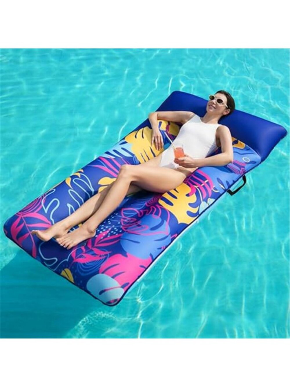 XL Pool Float Lounger Fabric Covered Inflatable Lounge Chair with Pillow Handles